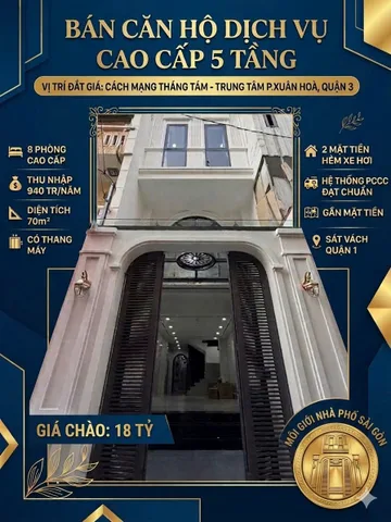 SIÊU PHẨM CHDV THANG MÁY TT QUẬN 3 - SÁT QUẬN 1 - HXH – 8 PHÒNG FULL NỘI THẤT – DÒNG TIỀN GẦN 1 TỶ/NĂM