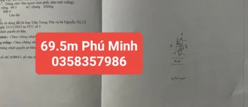 Bán nhà Phú Minh DT  69.5m,MT 3.8m full thổ cư Giá bán 7 tỷ 3