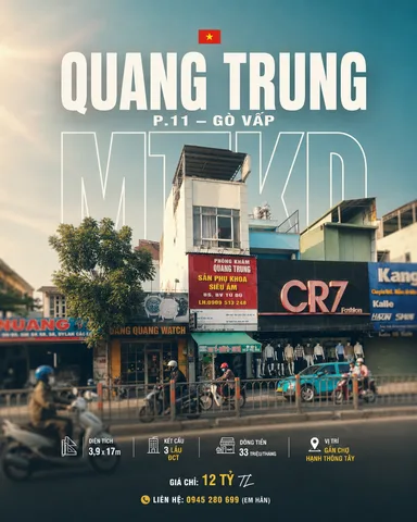 Không ngại lộ giới chọn mtkd Quang Trung P11 3,9x17 3l đct 33tr/thg gần chợ Hạnh Thông Tây chỉ 12 tỷ tl