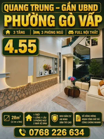 🏡 GẦN UBND PHƯỜNG GÒ VẤP. QUANG TRUNG. NHÀ 3 TẦNG. 3 PHÒNG NGỦ. 💰4.55🧄

📐 28m² (3.1m x 9m)