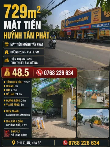 🌹 729M² MẶT TIỀN HUỲNH TẤN PHÁT 🌹

💰 48.5 📱 0768 226 634

📍 Phú Xuân, Nhà Bè