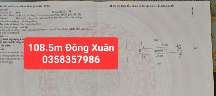 Bán đất Đông Xuân DT 108m vuôbg,MT 4.1m
Full thổ cư giá bán 4 tỷ 600 triệu