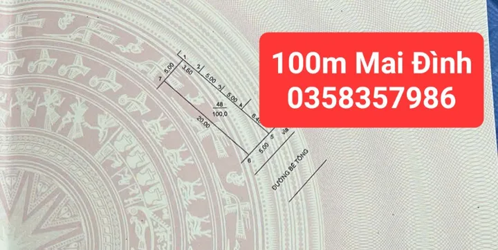 Bán đất Mai Đình DT 100m vuông,MT 5m full thổ cư,giá bán  5 tỷ 560 triệu