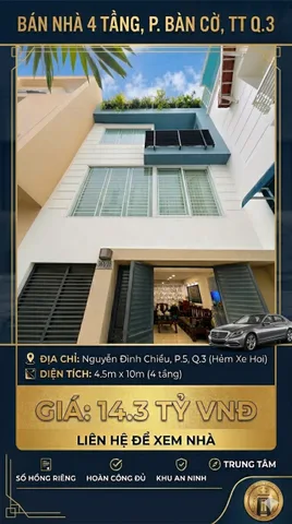 Q.3, P. BÀN CỜ, HẺM XE HƠI NGUYÊN ĐÌNH CHIỂU, 45M2, 4 TẦNG, HOÀN CÔNG ĐỦ, NHỈNH 14T