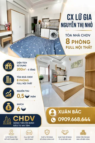 CX LỮ GIA - NGUYỄN THỊ NHỎ 
CHDV 8 PHÒNG FULL NÔI THẤT 
NGUỒN THU 0.5🍚