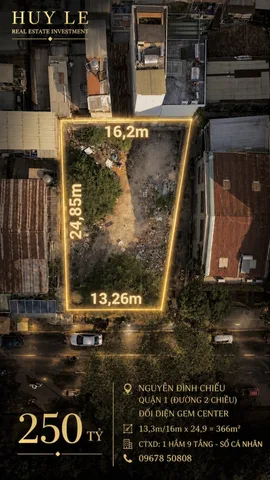 Bán đất 14bis Nguyễn Đình Chiểu, Quận 1 (đường 2 chiều) 13,3/16m x 24,9m = 366m2