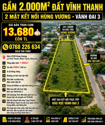 🌳 GẦN 2.000M² ĐẤT VĨNH THANH. 2 MẶT KẾT NỐI HÙNG VƯƠNG VÀNH ĐAI 3 💰13.680 🧄 CÒN TL 📱0768 226 634