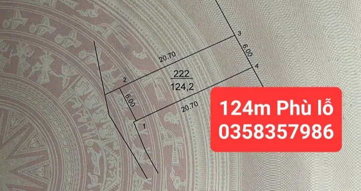 Bán đất Phù Lỗ DT 124m vuông,MT 6m,có 50m thổ cư,giá bán 3 tỷ 350 triệu