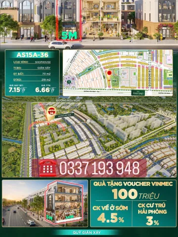 Bán shophouse 70m2 view công viên AS15A-36 khu Ánh Sao Vinhomes Dương Kinh Hải Phòng.