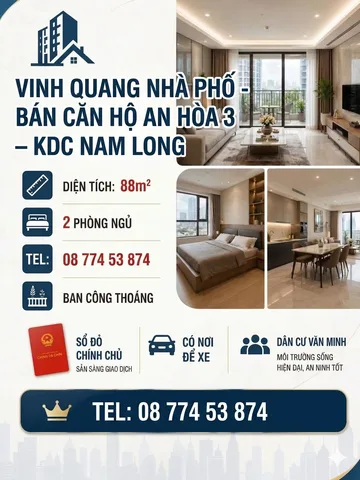 CHÍNH CHỦ BÁN CĂN HỘ AN HÒA 3 – KDC NAM LONG – DIỆN TÍCH RỘNG RÃI 88M²