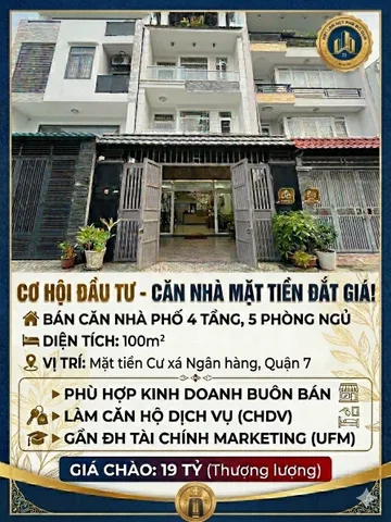 MẶT TIỀN KD 4 TẦNG, 95M2, CƯ XÁ NGÂN HÀNG, QUẬN 7, GẦN ĐH TÀI CHÍNH, HIẾM NHÀ BÁN, SHR