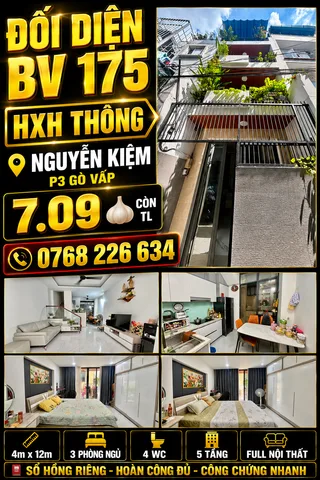 🏡 ĐỐI DIỆN BV175 • HXH THÔNG • NGUYỄN KIỆM P3 GÒ VẤP • 48M² • 5T • 💰7.09 🧄 CÒN TL • 📱0768 226 634