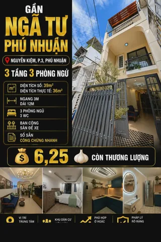 🏡 GẦN NGÃ TƯ PHÚ NHUẬN. NGUYỄN KIỆM, P.3, PHÚ NHUẬN. 3 TẦNG 3PN. 💰 6,25 🧄 CÒN TL. 📱 0768 226 634