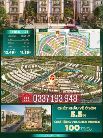 Bán căn biệt thự song lập 170m2 TH8-21 khu Thiên Hà Vinhomes Dương Kinh Hải Phòng.