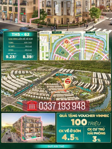 Bán căn liền kề xẻ khe 119m2 TH5-62 khu Thiên Hà Vinhomes Dương Kinh Hải Phòng.
