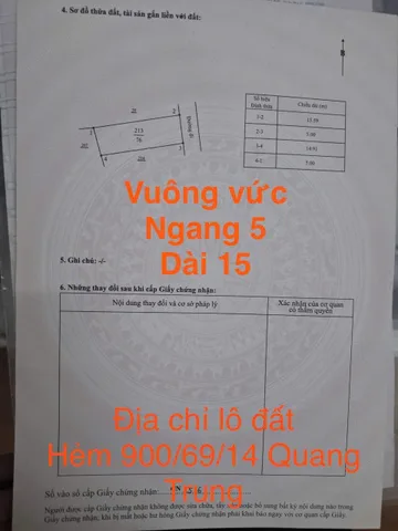 Cần bán lô đất hẻm Hẻm 900/69/14
Quang Trung , diện tích 76 m2 giá 1,350 tỷ