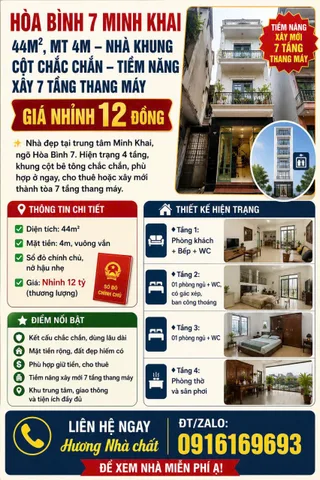 Ngõ Hòa Bình 7- Mặt tiền khủng 4m- Nhà khung cột chắc chắn- Giá chỉ nhỉnh 12 đồng