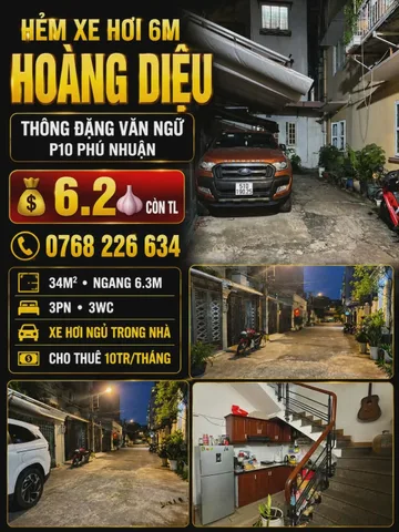 🏡 HẺM XE HƠI 6M HOÀNG DIỆU, THÔNG ĐẶNG VĂN NGỮ, 34M², 💰6.2🧄 CÒN TL
📱 0768 226 634