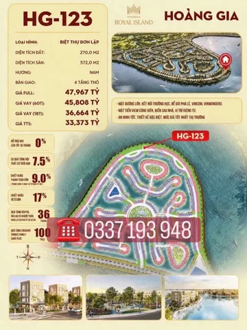 Bán căn dinh thự ven sông 270m2 HG-123 khu Hoàng Gia Vinhomes Vũ Yên Hải Phòng.