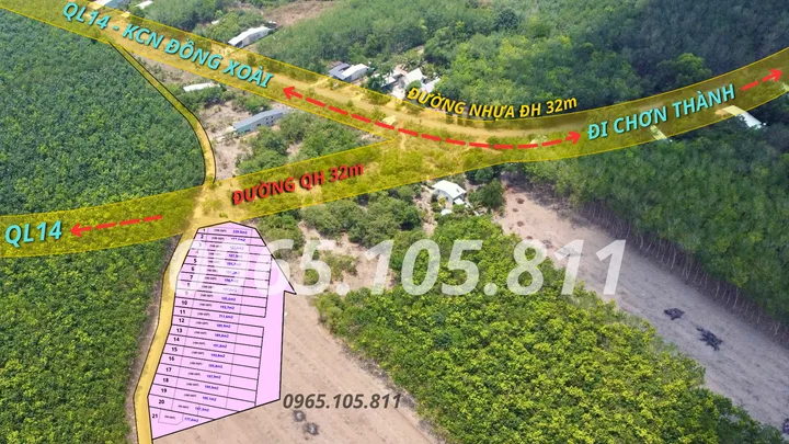 Sỉ lẻ 21 nền thổ cư phường Đồng Xoài đối diện KCN Đồng Xoài, sau lưng chợ Tân Thành. Giá 300tr