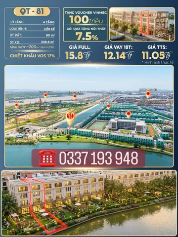 Bán căn liền kề ven sông 90m2 QT-81 khu Quý Tộc Vinhomes Vũ Yên Hải Phòng.