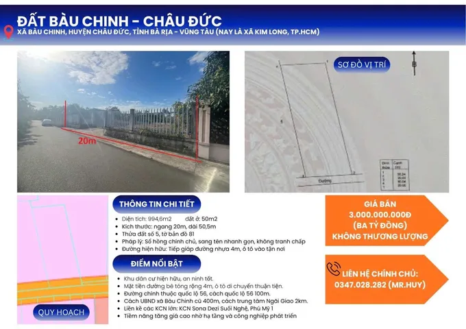 CHÍNH CHỦ CẦN BÁN GẤP – LÔ ĐẤT ĐẸP GIÁ ĐẦU TƯ TẠI CHÂU ĐỨC 🔥