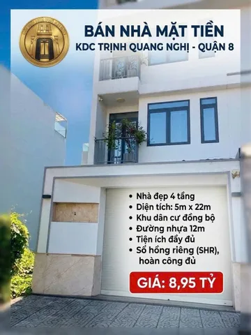 NHÀ ĐẸP 4 TẦNG, MẶT TIỀN KDC TRỊNH QUANG NGHỊ, QUẬN 8, KHU ĐỒNG BỘ, SHR, HOÀN CÔNG ĐỦ.