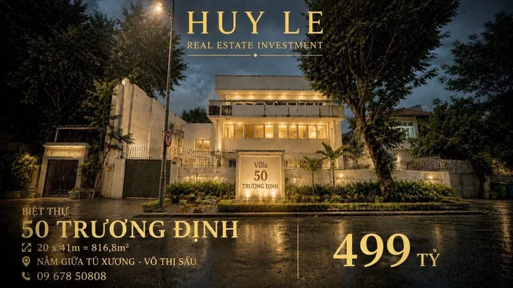 Biệt Thự mặt tiền 50 Trương Định (20 x 41m : 816,8m2) bàn giao ngay