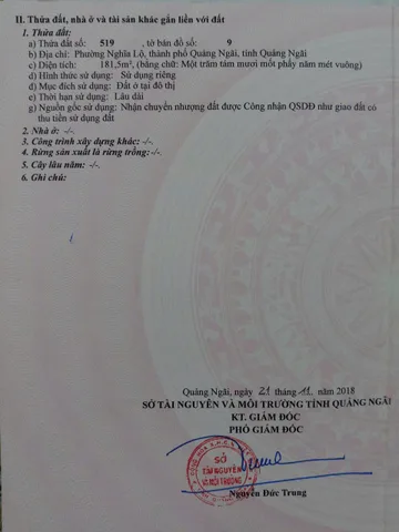 Lô đất hẻm ô tô phường Nghĩa Lộ 181m2 giá chỉ 1tỷ 50tr