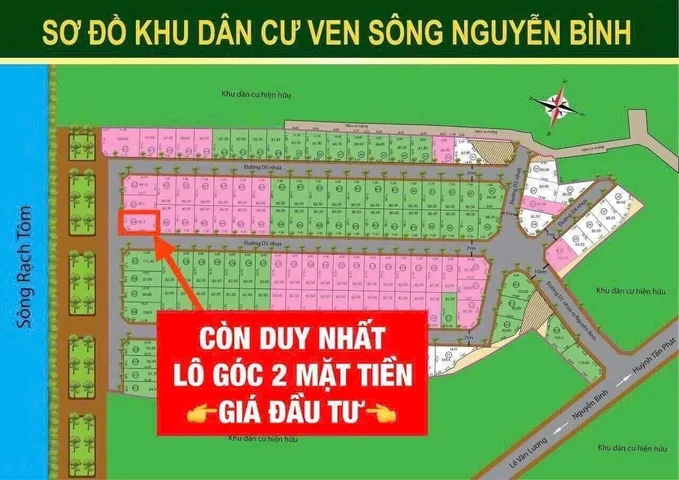 ĐẤT THỔ CƯ - NÊN GỐC - ĐẸP NHẤT KDC NGUYỄN BÌNH VEN SÔNG - DIỆN TÍCH 7,5M*12,6M - GIÁ 0919089456