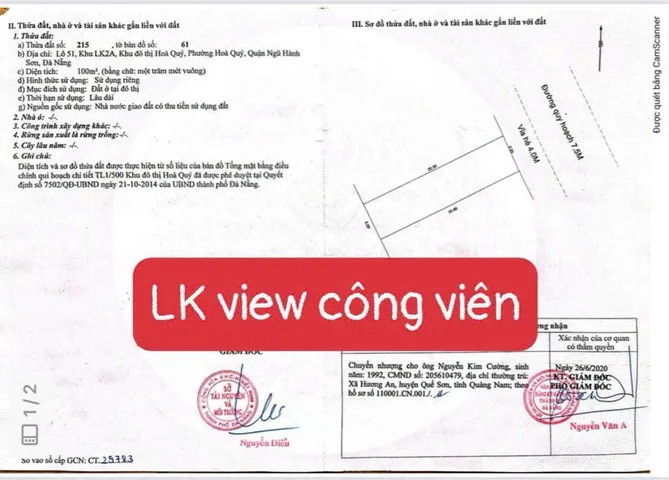 Bán lô 100m2 đường 7m5 Khu điện âm Dầu khí Hòa Quý, Ngũ Hành Sơn, Đà Nẵng. Sổ đỏ chính chủ