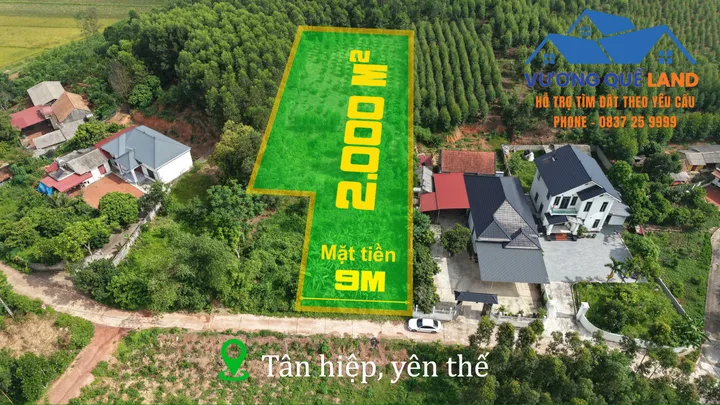 Bán đất vườn Tân Hiệp Yên Thế 2.000m², mặt tiền 9m, phù hợp làm nhà vườn nghỉ dưỡng