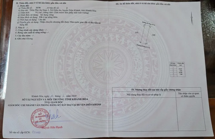 BÁN LÔ ĐẤT DIÊN AN , DIÊN KHÁNH . MT ĐƯỜNG ĐẦU CẦU . DT 95,1m2 , FULL THỔ . GIÁ 1 TỶ 950 Triệu