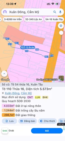 Xã Xuân Tây huyện Cẩm Mỹ. S: 5.573 m2 có 300tc