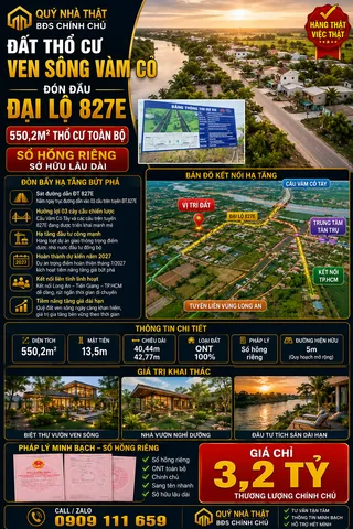 Hàng hiếm giữ tiền – 550m² đất thổ cư (ONT) Xã Đức Tân - Tân Trụ - Long Ann . Giá cực tốt chưa đến 6 triệu/m²!