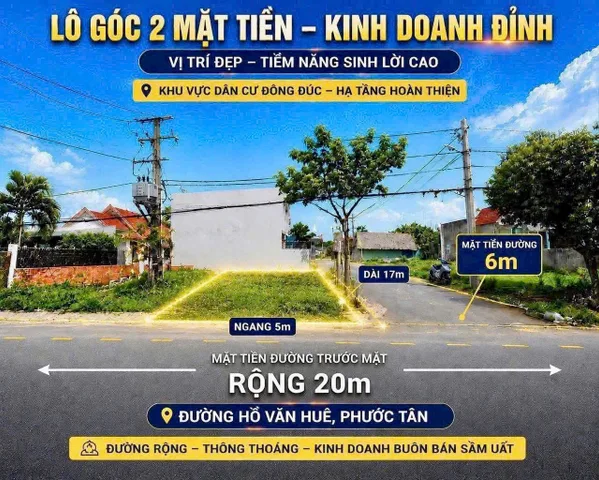 Bán Lô Góc 2 Mặt Tiền P.Phước Tân Đường Hồ Văn Huê, cách quốc lộ 51 chỉ 200m