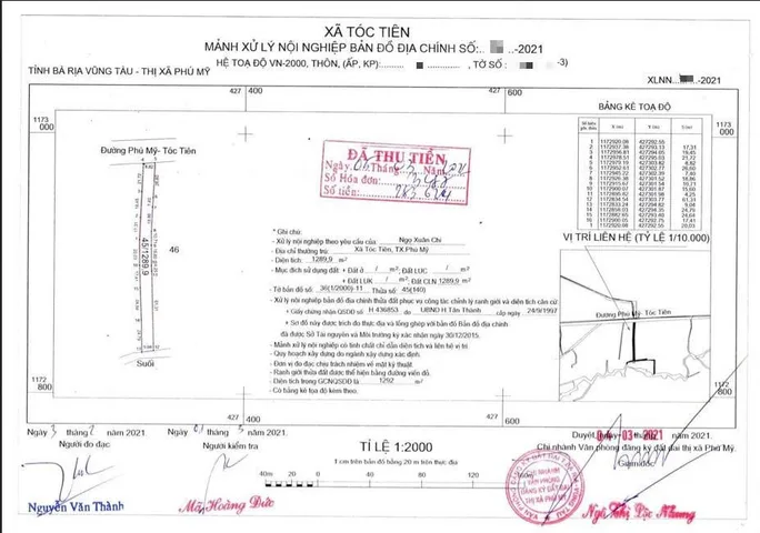 Đất nền bán gấp tại Phú Mỹ - Tóc Tiên, 15,6 tỷ, 1298 m2, giá tốt