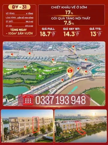 Bán căn liền kề ven sông 99m2 DV-31 khu Đảo Vua Vinhomes Vũ Yên Hải Phòng.