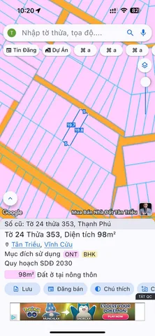 Bán đất khu Phở Việt xã Thạnh Phú cũ. Gần 100㎡, đường thông, nước máy