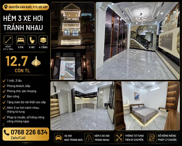 Hẻm 3 xe hơi tránh nhau, 47m², 5PN, Nguyễn Văn Khối, P.11, Gò Vấp. 💰12.7 🧄 còn TL
📱 0768 226 634
