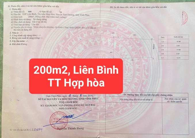 Bán 200m2 đất tại Hợp hòa, Tam dương, Vĩnh phúc