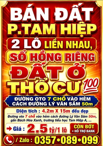 BÁN ĐẤT TAM HIỆP, 2 LÔ LIỀN NHAU, SỔ HỒNG RIÊNG THỔ CƯ 💯 ĐƯỜNG OTO 7 CHỖ GẦN LÝ VĂN SÂM