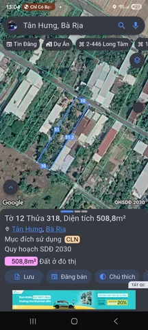 Bán đất dt 500m2 thuộc tân hưng bà rịa
