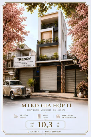 MTKD GIÁ HỢP LÍ Ở NGAY HUỲNH VĂN NGHỆ P12 4,1X19M 3L KINH DOANH ĐA NGÀNH NGHỀ GIÁ 10,3 TỶ TL