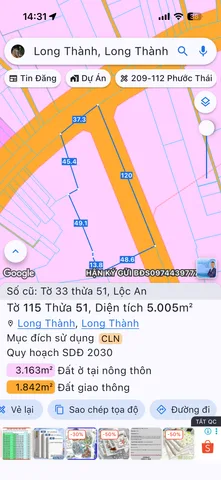 Bán Đất 5005m2 giá 50 tỷ tại Xã Lộc An Huyện Long Thành Đồng Nai
