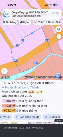 Bán Đất 3801m2 giá 10 tỷ tại Xã Phước Thái Huyện Long Thành Đồng Nai