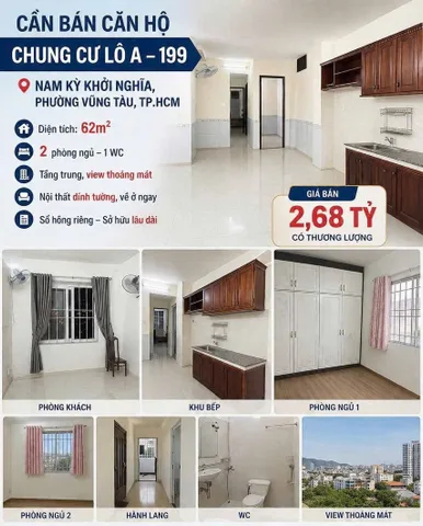 Bán Căn hộ chung cư 63m2 giá 2.68 tỷ tại - Chọn - Phường 3 Thành phố Vũng Tàu Bà Rịa - Vũng Tàu