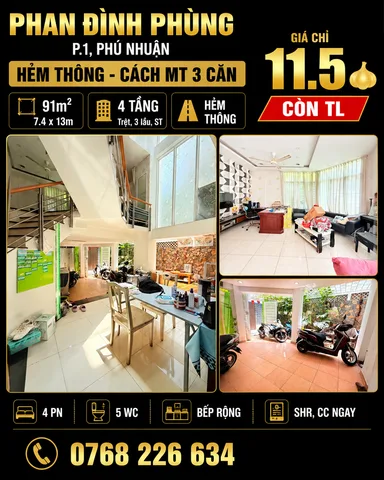 Bán Nhà riêng 91m2 có sẵn 91 m2 thổ cư giá 11.5 tỷ tại Đường Phan Đình Phùng Phường 01 Quận Phú Nhuận TP. Hồ Chí Minh