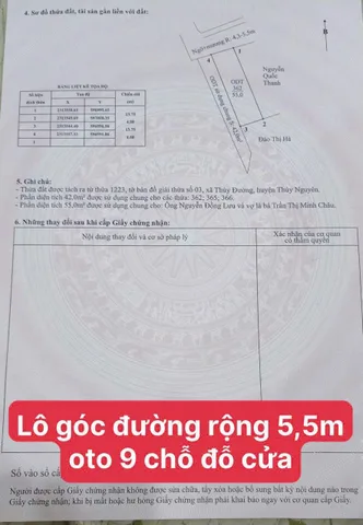 Bán Đất 55m2 giá 1850 tại Thuỷ Đường , đường rộng 5 m ô tô đỗ cửa. L/h;076.231.9990 e Thúy