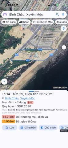 Bán Đất 56129m2 giá 280 tỷ tại Xã Bình Châu Huyện Xuyên Mộc Bà Rịa - Vũng Tàu
